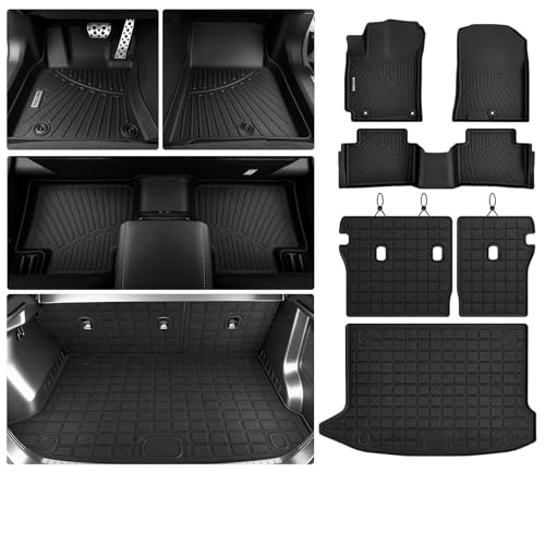 Floor Mats for Hyundai KONA 2018 2019 2020 2021 2022 2023 (No Electric Model) with Cargo Liners,TPE All Weather Protection Floor Liners with Trunk Mat Covering The Backrest 6pcs-Black