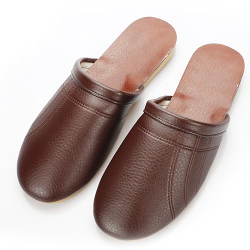 Men's & Women's Minimalist Leather Blend & Faux Leather Slippers - Red, Solid, Slip-On, Round Toe, Closed Toes, Non-Slip, All Seasons, Home, Office, Living Room, Kitchen, Guests2