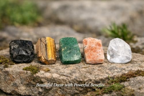 Image of 5-Stone Crystal Healing Set 100g - Black Tourmaline, Tiger Eye, Green Aventurine, Clear Quartz & Sunstone