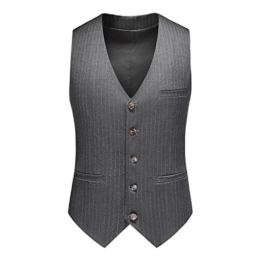MOGU Mens Suits 3 Piece Double Breasted Suit Pinstripe Slim Fit Tuxedo Jacket Vest Pants for Business Wedding Prom3