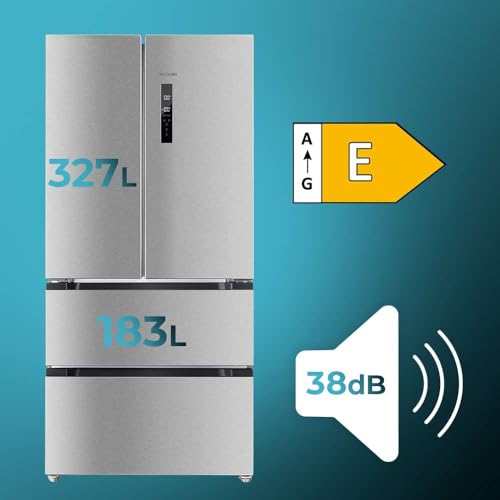 Cecotec Kühlschrank für Französische Tür, Edelstahl, 510 Liter, Bolero CoolMarket FD 510 Inox E. 183 cm hoch, 84 cm breit, Invertermotor, Fast Cooling und Fast Freezing, MultiAirFlow, Total NoRost