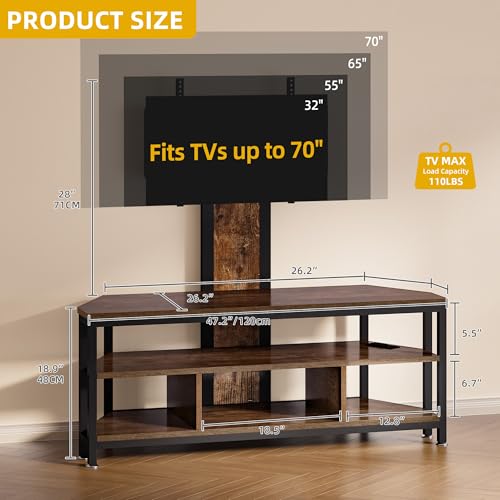 DWVO TV Stand with Mount, Corner TV Stands for Living Room w/Power Outlet, LED Entertainment Center for 70/65/60 inch TV, Height Adjustable TV Console Cabinet, Rustic Brown