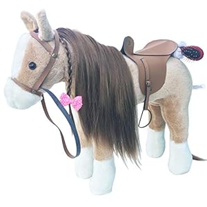Fengsmart Plush Horse Toy Stuffed Animal Toy Rocking Horse w/Comb and Clip 2 Year Old Gilrs Princess Horse Toys (Light Brown)