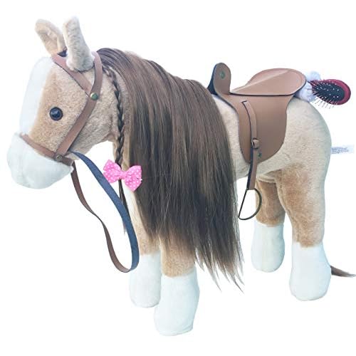 Fengsmart Plush Horse Toy Stuffed Animal Toy Rocking Horse w/Comb and Clip 2 Year Old Gilrs Princess Horse Toys (Light Brown)