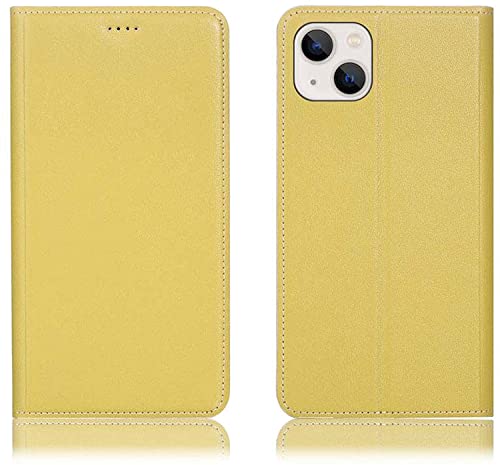 Étui pour iPhone 13 Mini cuir jaune citron idéal pour voyager léger avec vos cartes