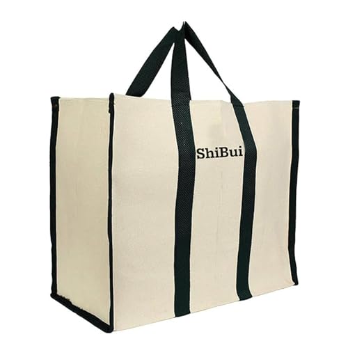 Image of SHIBUI Canvas Grocery Shopping Bag - Large Reusable Tote (17x8.5x14 inch) with Reinforced Handles & Bottom Insert - Heavy Duty, Foldable, Washable, Jhola Bag for Vegetables & Fruits.