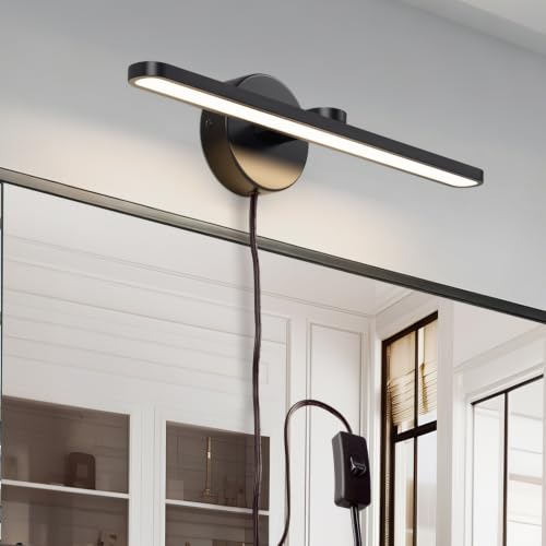 Image of 15.75 inch Plug in Bathroom Light Fixtures Modern Black Vanity Lights Over Mirror, 3000k Warm Light Non-Dimmable 12w Picture Light Led Wall Lights for Bedroom,Art,Poster,Gallery,Paintings
