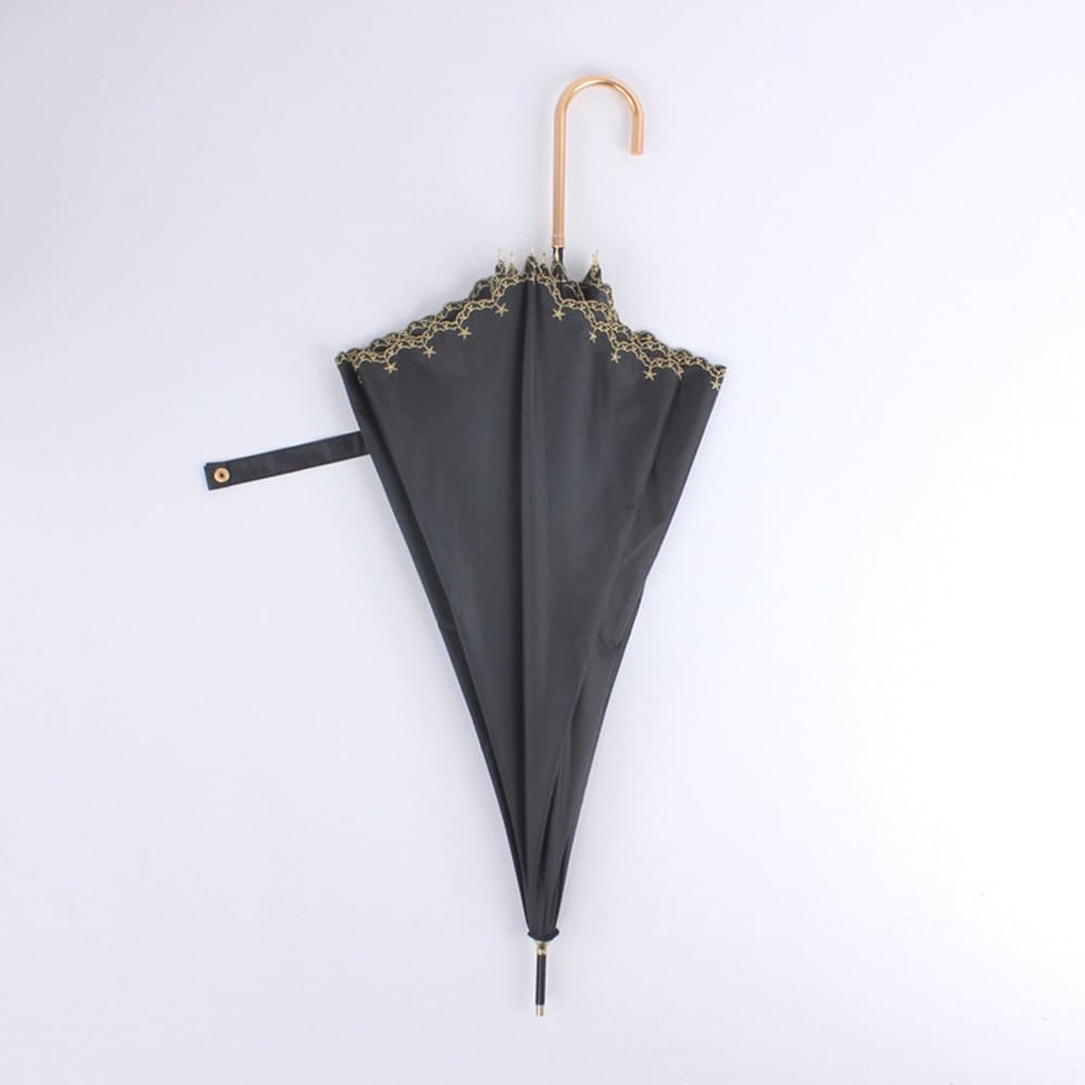 ThreeH Umbrella Hook Handle 190T Pongee Cloth Manual Open Manual Close with Curved Handle Edge Star Embroidery for Men Women‌