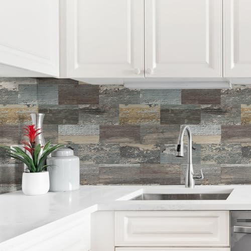 OYASIMI 20 Sheets Wood Grain PVC Subway Tiles Peel and Stick Backsplash,12''Heat Resistant Stick on Tiles for Kitchen,Waterproof Peel and Stick Wall Tiles for Bathrrom by OYASIMI - Image 2