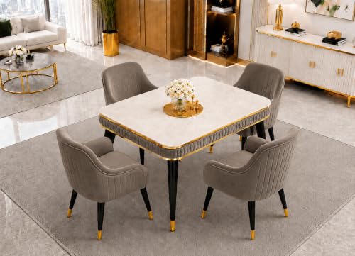 Image of WOODEN SPACE 4 Seater Wooden Dining Table Set | Urban Marble Top Dining Table with Chairs for Dining Room & Kitchen (Modern Zyro Brown) (54 x 36 x 30 inch)