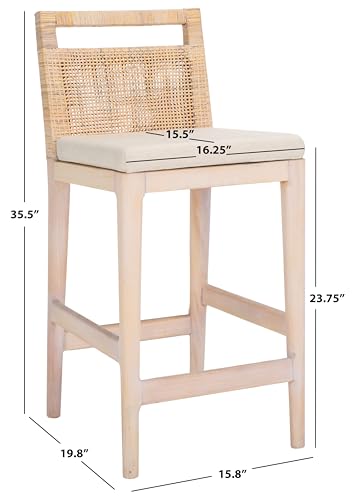 Taburete para mostrador SAFAVIEH Home Collection Darin de 24 pulgadas, acabado natural blanqueado/blanco, cojín blanco (totalmente ensamblado) miniatura 3