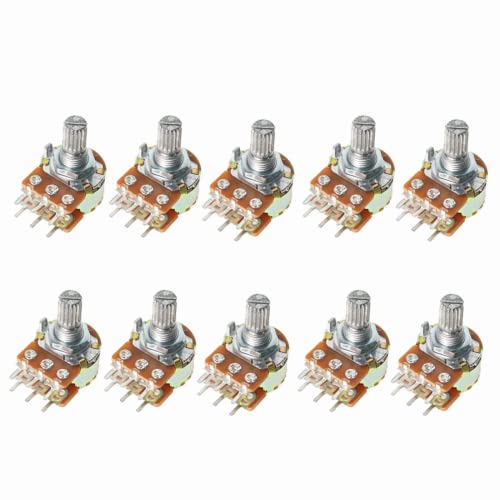 YIWANSON 10Pcs 250K Ohm WH148 Potentiometers 15MM Shaft 6Pins Single Turn B250K Variable Resistors Volume Control Rotary Carbon Film Linear Taper B Type Electronics Kit with Nuts, Washers