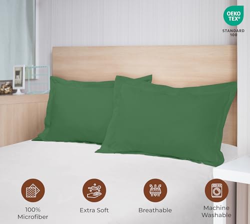Image of Royale Linens Pillow Shams 2 Pack Standard Size 20x26 Inch - 1800 Microfiber -Bed Pillow Shams, Wrinkle Resistant Super Soft and Cozy- Back Overlap Closure - Oxford Pillowcase (Standard, Hunter Green)