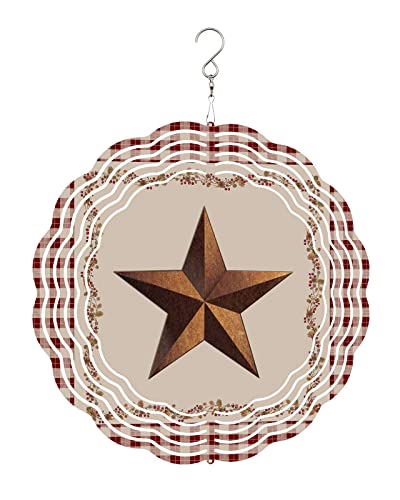 Wind Spinners For Yard And Garden Rustic Barn Texas Western Star Red Buffalo Plaid Hanging Wind Spinner Outdoor Decoration, Stainless Steel 3D Crafts Ornaments Wind Sculpture 10 Inch #TOP4