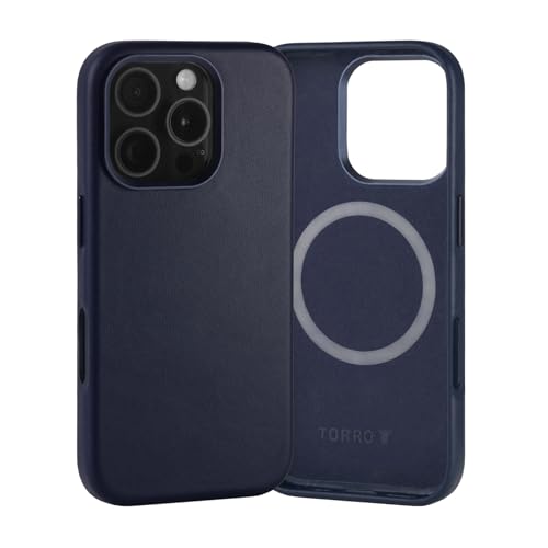 Coque iPhone 16 Pro TORRO en cuir véritable marine avec protection antichoc élégante