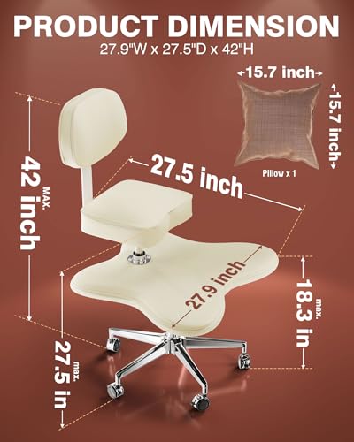 Image of PYY Cross Legged Office Chair - Meditation ADHD Chair with Wheels, Adjustable Height for Home and Office Ergonomic Fidget Squatting Kneeling Chair White
