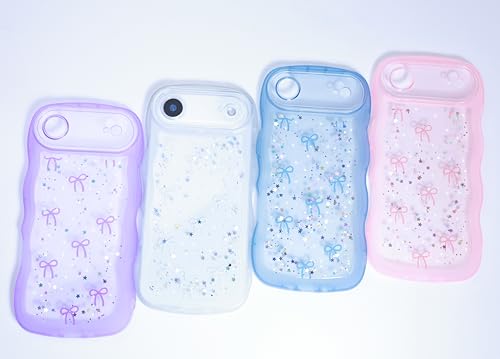 Qokey for iPhone 17 Air Case, Glitter Star & Curved Edge Handle Grip Design, Military-Grade Shockproof Transparent TPU Cover, Sparkle Protection Scratch-Resistant, Holographic Pink Bow - image 5