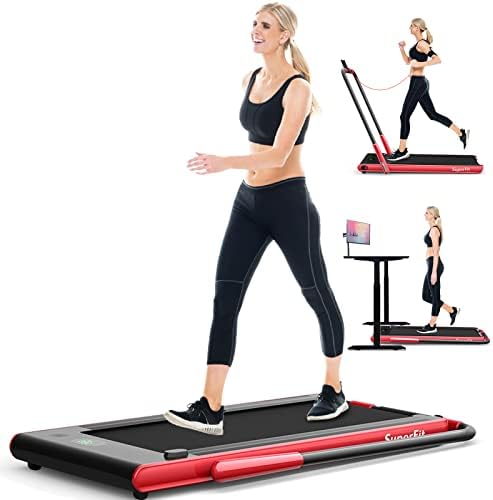 SPORFIT 2 in 1 Folding Treadmill, 2.25HP Installation-Free Walking Jogging w/Bluetooth Speaker, Remote Control, APP Control & LED Display, Under Desk Electric Superfit Treadmills for Home&Office Use…