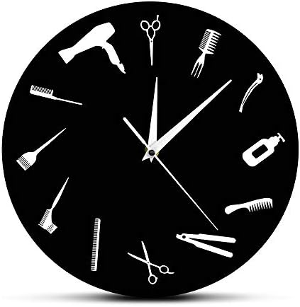 The Geeky Days Barber Equiment Tools Silent Wall Clock Battery Operated Quartz Modern Barber Shop Business Sign 12inch Acrylic Hanging Watch Beauty Hair Salon Clock Hairdresser Gift