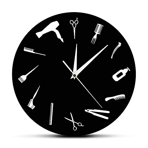 The Geeky Days Barber Equiment Tools Wall Clock Modern Design Barber Shop Business Sign Wall Watch Beauty Hair Salon Clock Hairdresser Gift