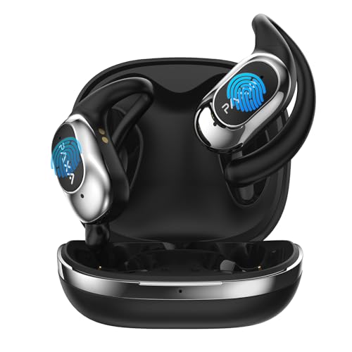 PAXA Open Ear Headphones Bluetooth 5.4 Wireless Earbuds with Earhooks 13Mm Speaker Over The Ear Earbuds 60H Playback Dual Mic Clear Call Sweat-Proof Workout Earbuds for Sport Fitness(Black)