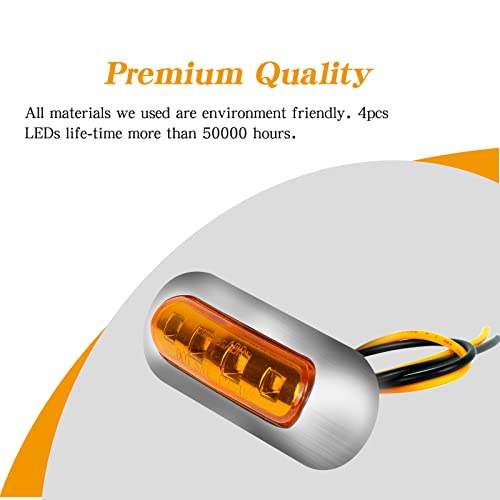 10 Pack Amber Dc 12V 24V Sealed Waterproof 4 Led Side Marker Lights Front Rear Tail Clearance Turn Signal Indicators Light With Chrome Bezel Universial For Auto Car Bus Truck Trailer Lorry & More #TOP6