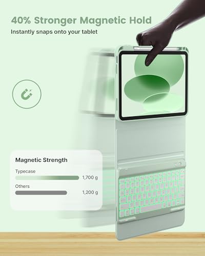 Image of typecase Folio Keyboard Case for iPad 10th Gen 10.9 inch (2022) and iPad 11th (A16, 2025), Magnetic Wireless Detachable Keyboard, 7-Color Backlight, Thin & Light, Pencil Holder - Sage Green