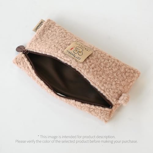 Image of Monolike Unmatched Friends Bbogeuli Pencil Case, Pink - Slim Fuzzy Fleece Pen Pouch for Daily Use with Stain-Resistant Lining