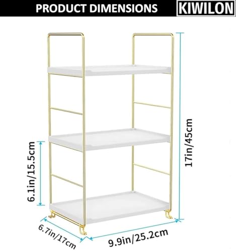 Image of Iron 3 Tier Counter Top Organizer I Bathroom Organizer Stand I Desk Organizer I Multi-Purpose Storage Countertop Racks For Kitchen (Gold-3Tier-Rectangle)