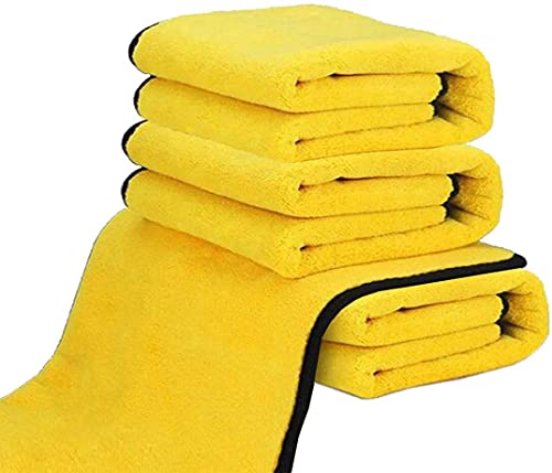 Image of Auto Hub Heavy Microfiber Cloth for Car Cleaning and Detailing, Double Sided, Extra Thick Plush Microfiber Towel Lint-Free, 800 GSM (Size 40cm x 40cm) /Pack of 3, Color: Yellow