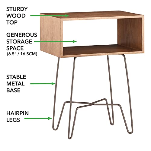 Mdesign Modern Industrial Side Table With Storage Shelf - 2-Tier Metal And Wood End Table - Minimal Mid Century Design - Accent Furniture For Living Room And Office - Brown/Bronze #TOP3