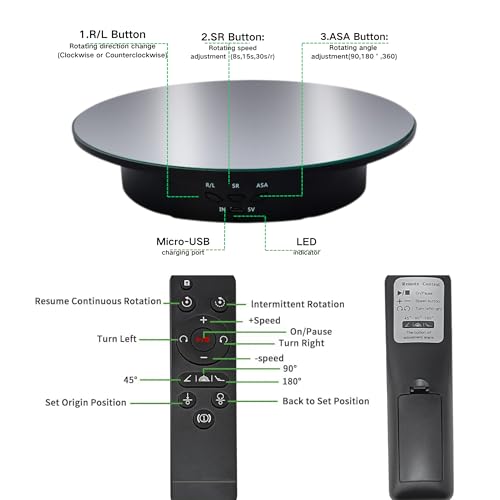 JAYEGT Motorized Rotating Display Stand, 7.87inch /17.6lbs Load, 360 Degree Electric Rotating Turntable for Photography Products，Jewelry，with 5 Colors Backgrounds , Mirror Cover (Black/Remote Control) by JAYEGT - Image 7