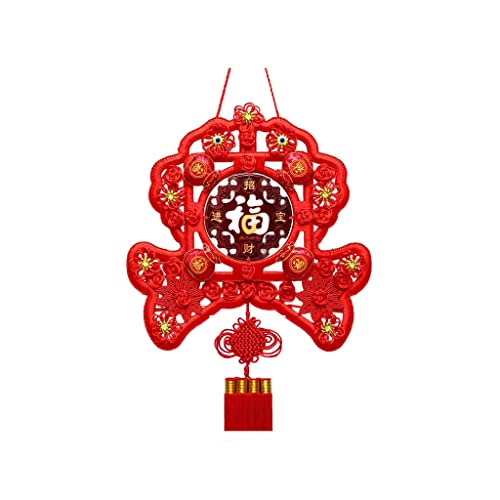 Nœud chinois traditionnel rouge avec gravures et grand pompon de décoration fait main