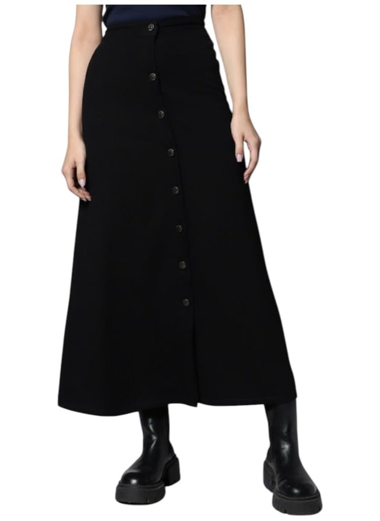 jude clothing Womens Black Solid A-Line Denim Skirt-picture-32