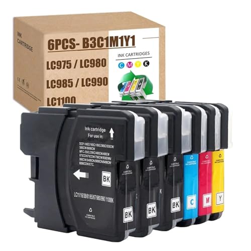 Cartouche d'encre Brother LC980 LC1100 compatible dcp-145c dcp-165c multi-pack de 6
