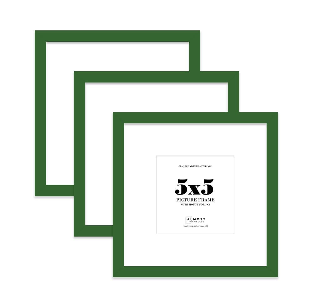 5x5 Green Picture Frame with Mount for 3x3 Photos, Prints - Modern Square Wall Frame, Set of 3