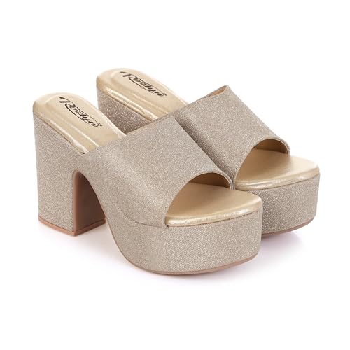 Image of Women's Glitter Block Heel Platform Sandals, Open Toe High Heels