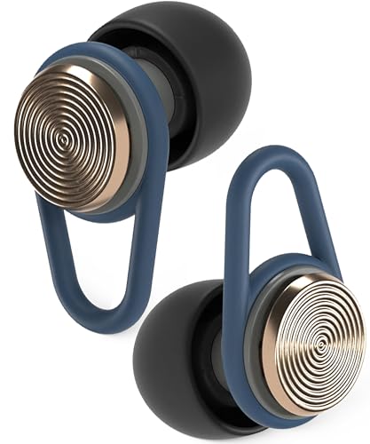 Hears One Ear Plugs for Noise Reduction - Patented Reusable Concert Earplugs 20dB SNR Sound Reduction Hypoallergenic for Musicians Motorcycle and Sleeping with 4 tip Sizes - Brass Blue
