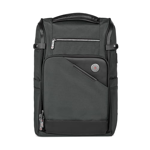 Image of SWISS MILITARY Aspen Laptop Backpack 15.6 Inch with USB Charging Port, Quick Access Pockets, iPad Compartment, Mesh Bottle Holders, 16L Compact Travel Office College Bag for Men Women