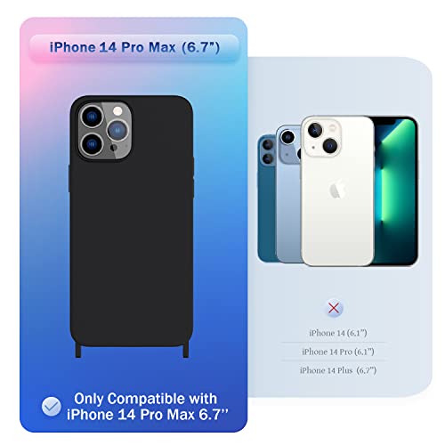 Image of Compatible with iPhone 14 Pro Max Case with Lanyard Crossbody iPhone Case with Strap Adjustable Shockproof Drop Protection Silicone Phone Cover for iPhone 14 Pro Max 6.7'' Black