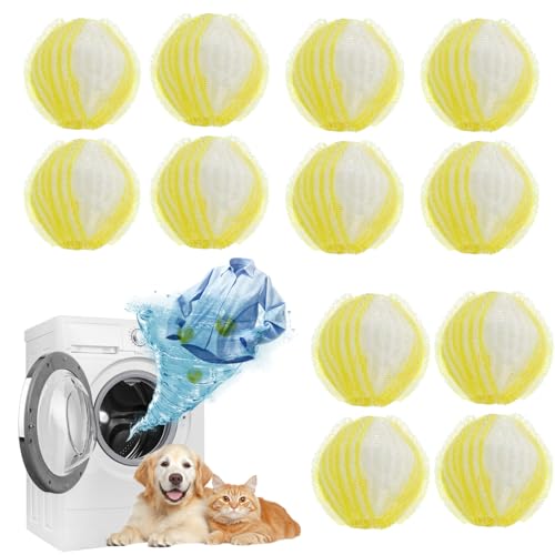 #ColaboraciónPagada<br>Bolas Atrapa Pelos Mascota 12 Unidades Reutilizables para Lavadora Quita Pelos de Mascota (Amarillo)