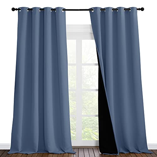 Image of NICETOWN Cold Reducing Curtains, 100% Sun Blocking Curtains, Sound Proof Drapes with Black Backing, Full Light Blocking Panels for Patio Sliding Door (Stone Blue, 1 Pair, 55 inches x 102 inches)