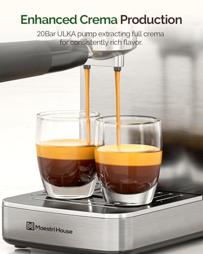 Image of Maestri House - ULKA 20 Bar Espresso Machines, Compact Coffee Machine with Built-in Flow Meter, Steam Milk Frother, 46oz Removable Water Tank, Coffee Machine