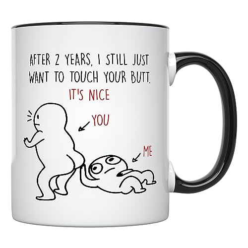 YouNique Designs 2 Year Anniversary Mug for Boyfriend and Girlfriend, 11 Ounces, 2nd Wedding Coffee Mug for Husband and Wife, Dating Cup for Him and Her (Black Handle)