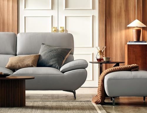 Image of Fabrique Gritty Leatherette 3 Seater Modern Desing Sofa Set with Puffy | Premium Comfortable Soft & Smooth | for Living Room Bedroom Office Home | Easy to Move with Stainless Steel Legs | Light Grey
