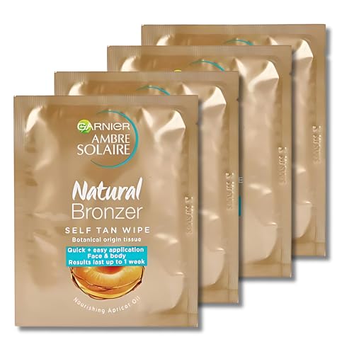 Ambre Solaire Natural Bronzer Self-Tan Wipes, Pack of 4 – Achieve a Natural, Sun-Kissed Glow with Effortless Application and Convenient, Easy-to-Use Tanning Wipes for a Streak-Free, Radiant Tan