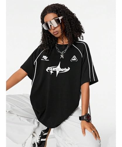 Image of SXV STYLE Printed Cool Aesthetic Racing Streetwear Oversized Baggy Cotton Y2K T-Shirt for Women