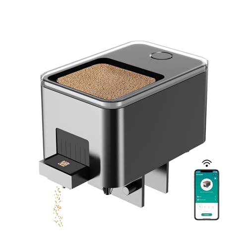 Image of WiFi Automatic Fish Feeder for Aquarium, Food Dispenser for Fish Tank with App Control, USB Powered, Suitable for Small Tank Pelleted Food, Black