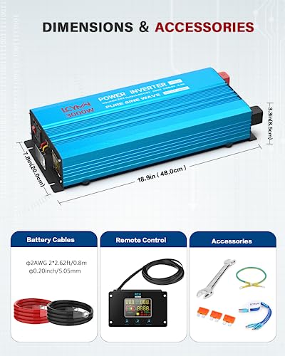 Lcymw 3000 Watt Inverter Pure Sine Wave 24V Dc To 110V Ac Power Inverters With 3 Ac Charger Outlets, Car Inverter Solar Power Inverters For Vehicles Home With Lcd Display And 2.4A Usb Charging Ports #TOP6