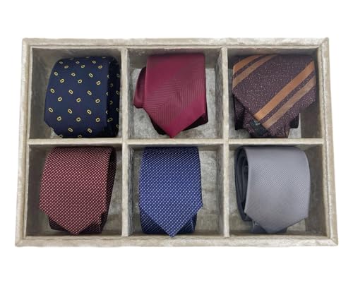 AgentMoon Luxury Velour Ties Storage Organizer with 6 Compartments,Dresser Drawer Wardrobe Storage Box for Headscarf and Belts,Bras, Bow Ties,Ribbons.12 x 8 x 3 inches. (Beige)